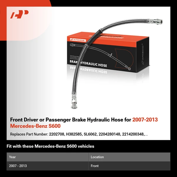 Front Driver or Passenger Brake Hydraulic Hose for 2007-2013 Mercedes-Benz S600