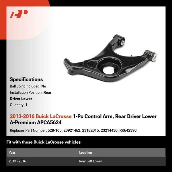 2013-2016 Buick LaCrosse 1-Pc Control Arm, Rear Driver Lower A-Premium APCA5624