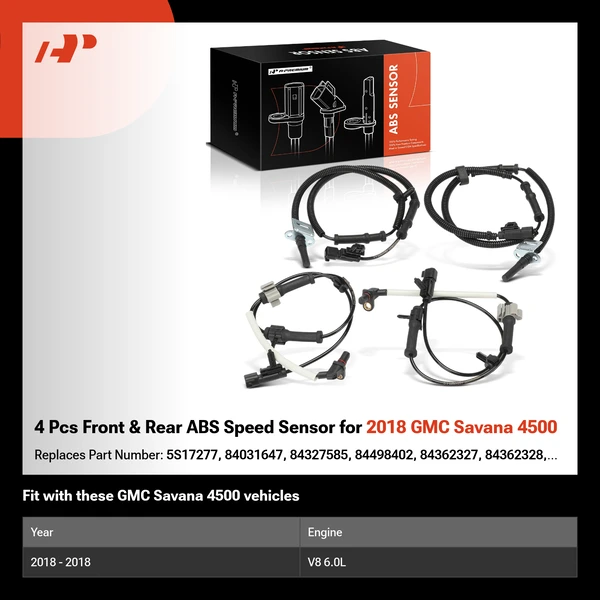 4 Pcs Front & Rear ABS Speed Sensor for 2018 GMC Savana 4500