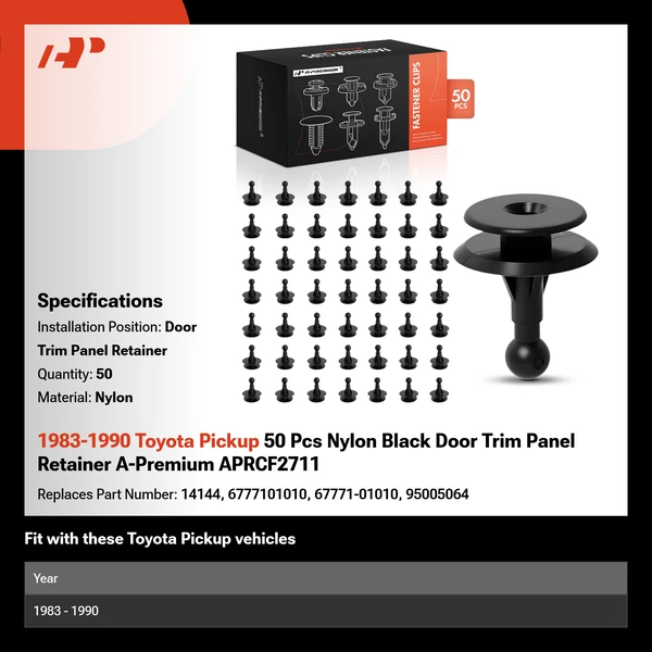 1983-1990 Toyota Pickup 50 Pcs Nylon Black Door Trim Panel Retainer A-Premium APRCF2711