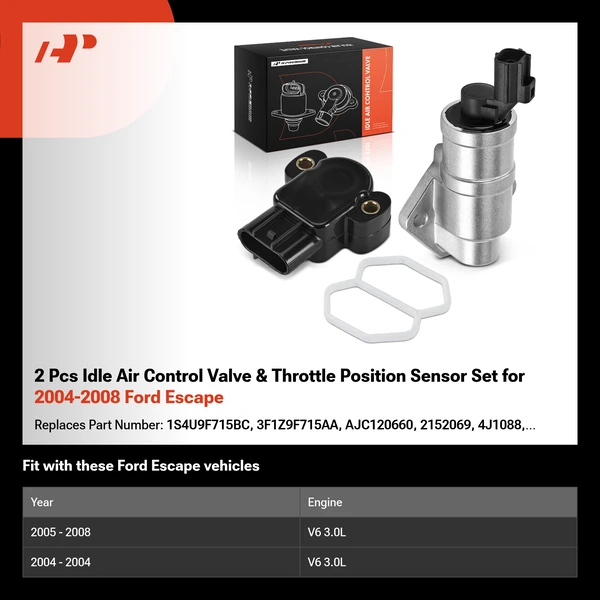 2 Pcs Idle Air Control Valve & Throttle Position Sensor Set for 2004-2008 Ford Escape