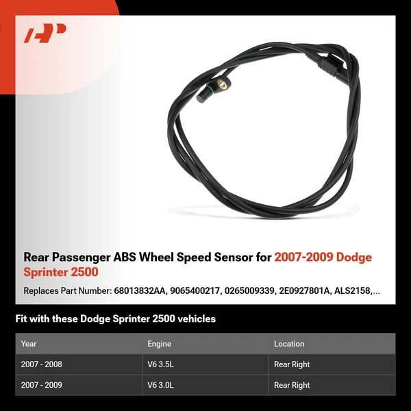 Rear Passenger ABS Wheel Speed Sensor for 2007-2009 Dodge Sprinter 2500