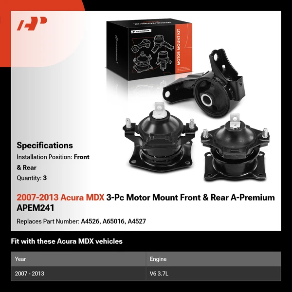 2007-2013 Acura MDX 3-Pc Motor Mount Front & Rear A-Premium APEM241