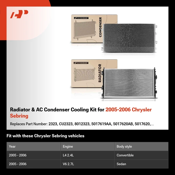 Radiator & AC Condenser Cooling Kit for 2005-2006 Chrysler Sebring