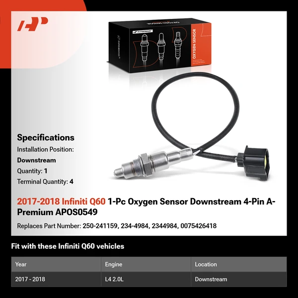 2017-2018 Infiniti Q60 1-Pc Oxygen Sensor Downstream 4-Pin A-Premium APOS0549