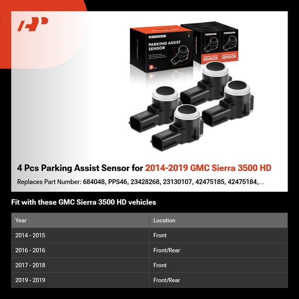 4 Pcs Parking Assist Sensor for 2014-2019 GMC Sierra 3500 HD
