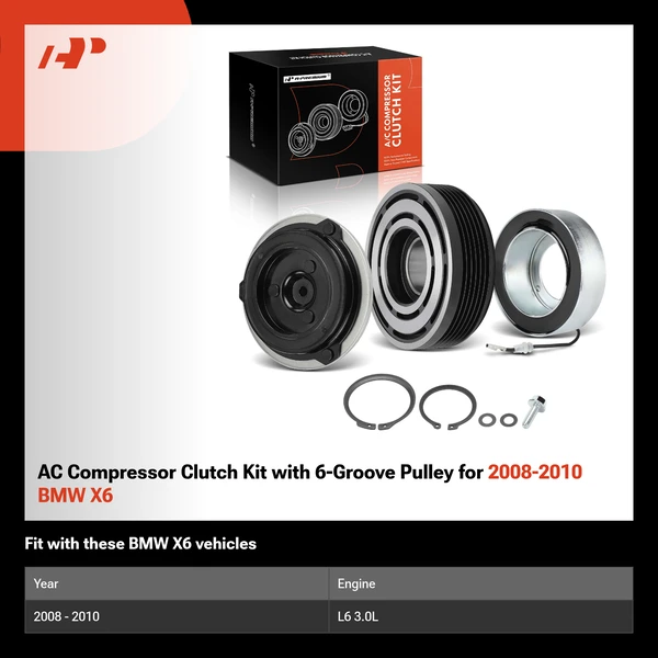 AC Compressor Clutch Kit with 6-Groove Pulley for 2008-2010 BMW X6