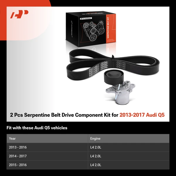 2 Pcs Serpentine Belt Drive Component Kit for 2013-2017 Audi Q5