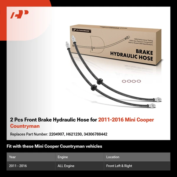 2 Pcs Front Brake Hydraulic Hose for 2011-2016 Mini Cooper Countryman