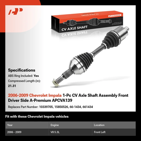 2006-2009 Chevrolet Impala 1-Pc CV Axle Shaft Assembly Front Driver Side A-Premium APCVA139