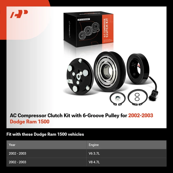 AC Compressor Clutch Kit with 6-Groove Pulley for 2002-2003 Dodge Ram 1500
