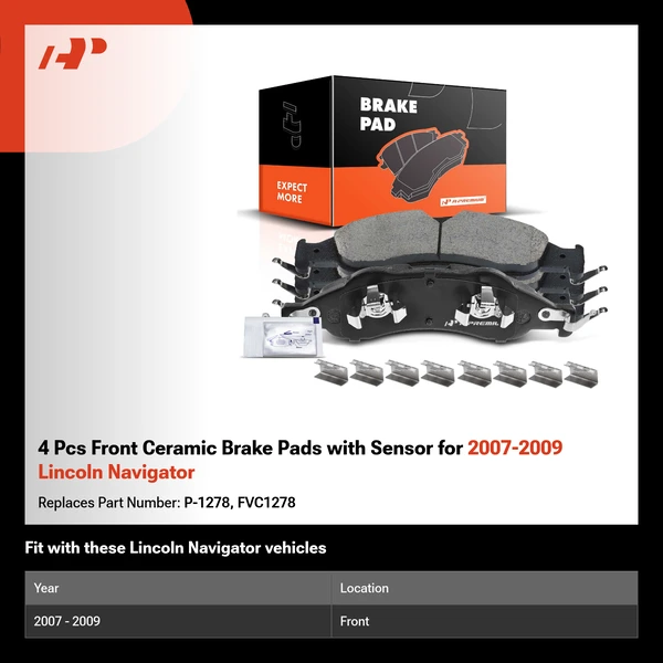 4 Pcs Front Ceramic Brake Pads with Sensor for 2007-2009 Lincoln Navigator