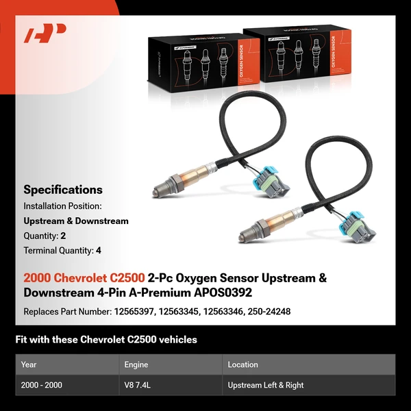 2000 Chevrolet C2500 2-Pc Oxygen Sensor Upstream & Downstream 4-Pin A-Premium APOS0392