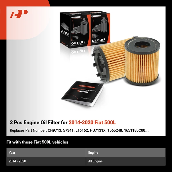 2 Pcs Engine Oil Filter for 2014-2020 Fiat 500L