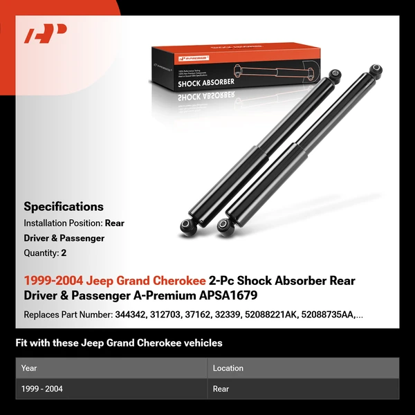 1999-2004 Jeep Grand Cherokee 2-Pc Shock Absorber Rear Driver & Passenger A-Premium APSA1679