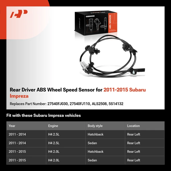 Rear Driver ABS Wheel Speed Sensor for 2011-2015 Subaru Impreza