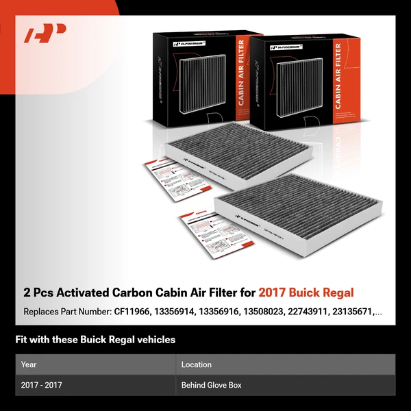 2 Pcs Activated Carbon Cabin Air Filter for 2017 Buick Regal