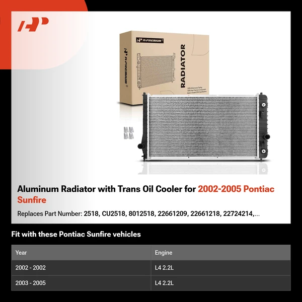 Aluminum Radiator with Trans Oil Cooler for 2002-2005 Pontiac Sunfire