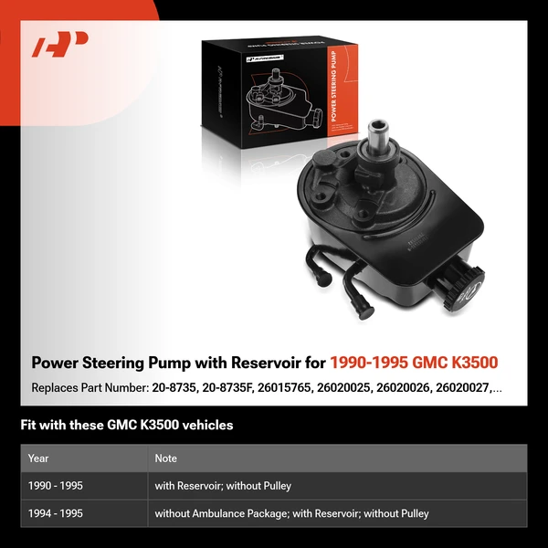 Power Steering Pump with Reservoir for 1990-1995 GMC K3500