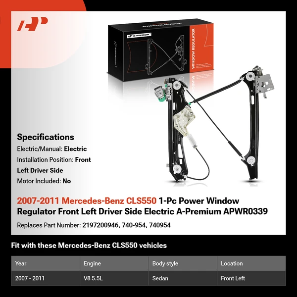 2007-2011 Mercedes-Benz CLS550 1-Pc Power Window Regulator Front Left Driver Side Electric A-Premium APWR0339