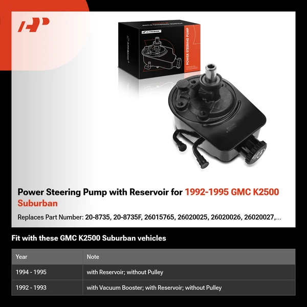 Power Steering Pump with Reservoir for 1992-1995 GMC K2500 Suburban