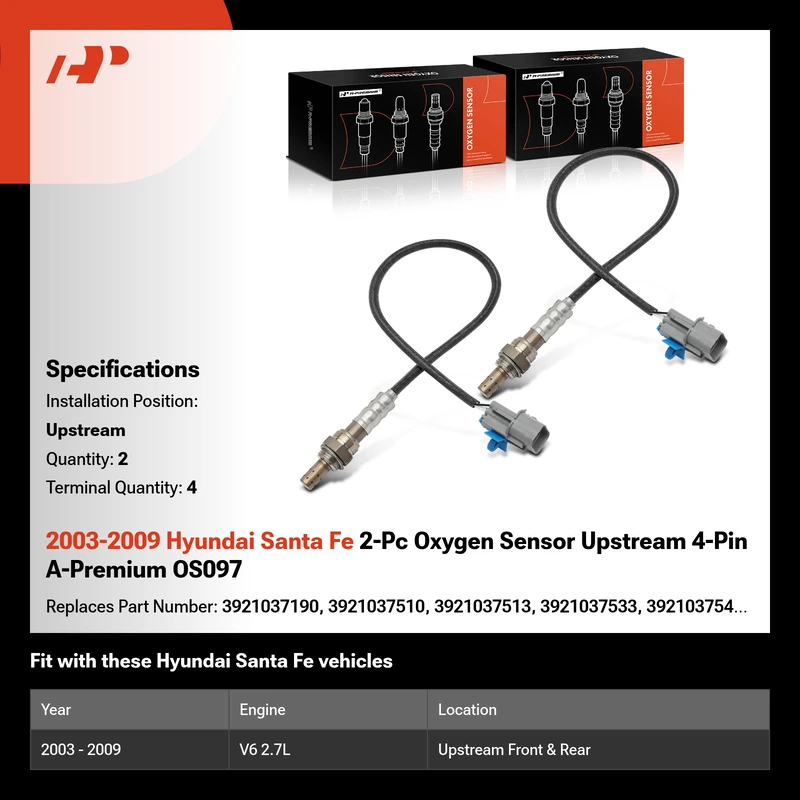 2003-2009 Hyundai Santa Fe 2-Pc Oxygen Sensor Upstream 4-Pin A-Premium OS097