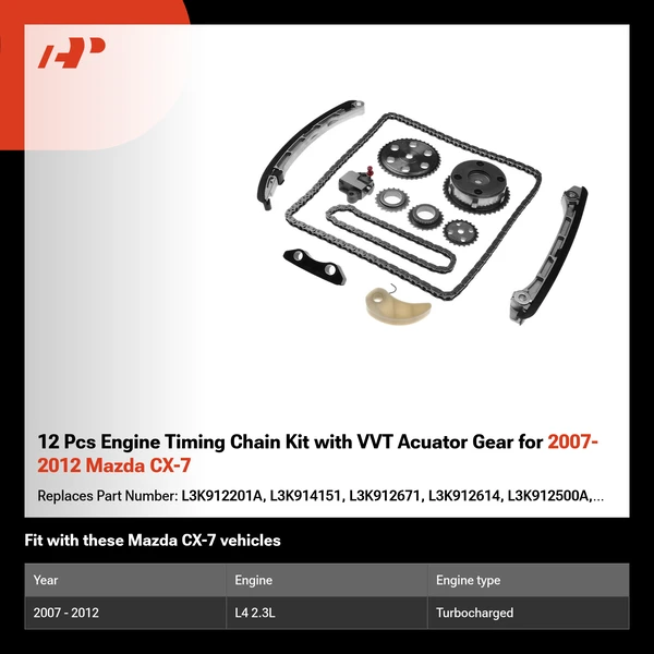 12 Pcs Engine Timing Chain Kit with VVT Acuator Gear for 2007-2012 Mazda CX-7