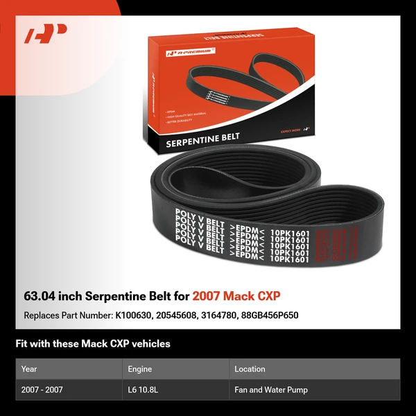 63.04 inch Serpentine Belt for 2007 Mack CXP