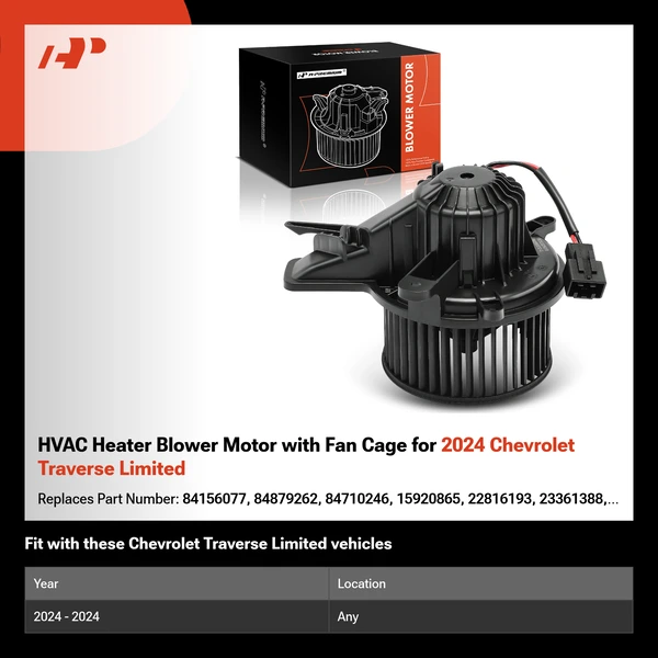 HVAC Heater Blower Motor with Fan Cage for 2024 Chevrolet Traverse Limited