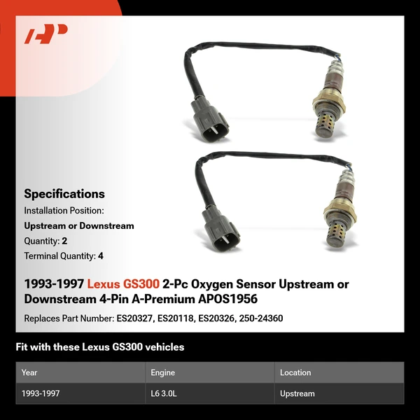 1993 1995-1997 Lexus GS300 2-Pc Oxygen Sensor Upstream or Downstream 4-Pin A-Premium APOS1956