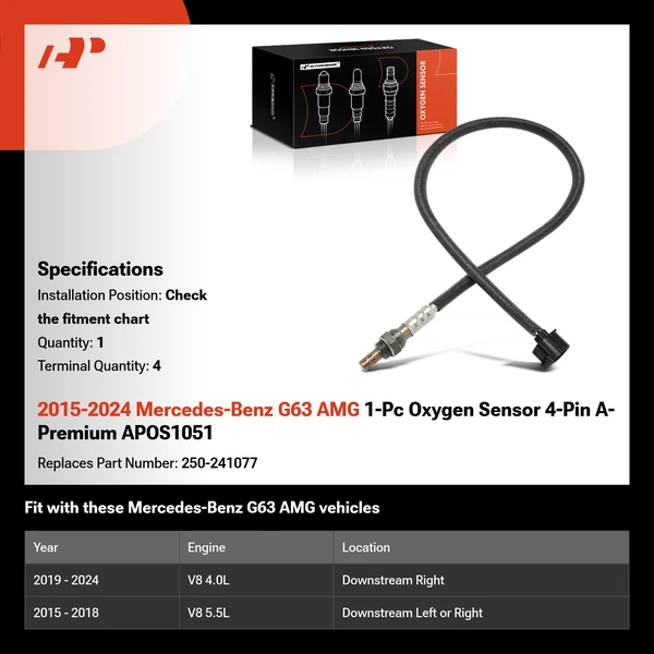 2015-2024 Mercedes-Benz G63 AMG 1-Pc Oxygen Sensor 4-Pin A-Premium APOS1051