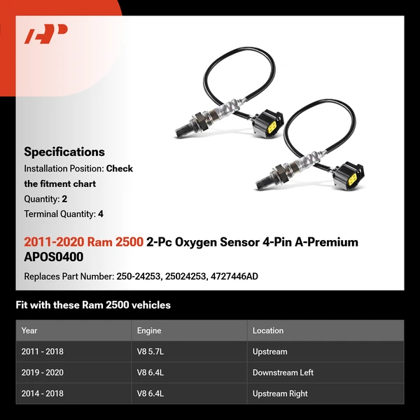2011-2020 Ram 2500 2-Pc Oxygen Sensor 4-Pin A-Premium APOS0400