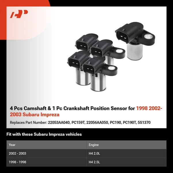 4 Pcs Camshaft & 1 Pc Crankshaft Position Sensor for 1998 2002-2003 Subaru Impreza