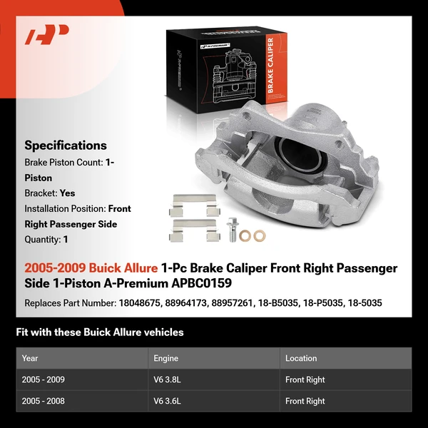 2005-2009 Buick Allure 1-Pc Brake Caliper Front Right Passenger Side 1-Piston A-Premium APBC0159