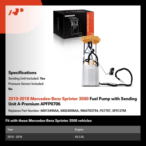 2010-2018 Mercedes-Benz Sprinter 3500 Fuel Pump with Sending Unit A-Premium APFP0706