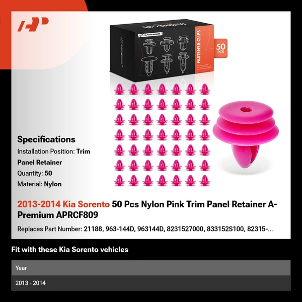 2013-2014 Kia Sorento 50 Pcs Nylon Pink Trim Panel Retainer A-Premium APRCF809