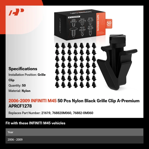 2006-2009 INFINITI M45 50 Pcs Nylon Black Grille Clip A-Premium APRCF1278