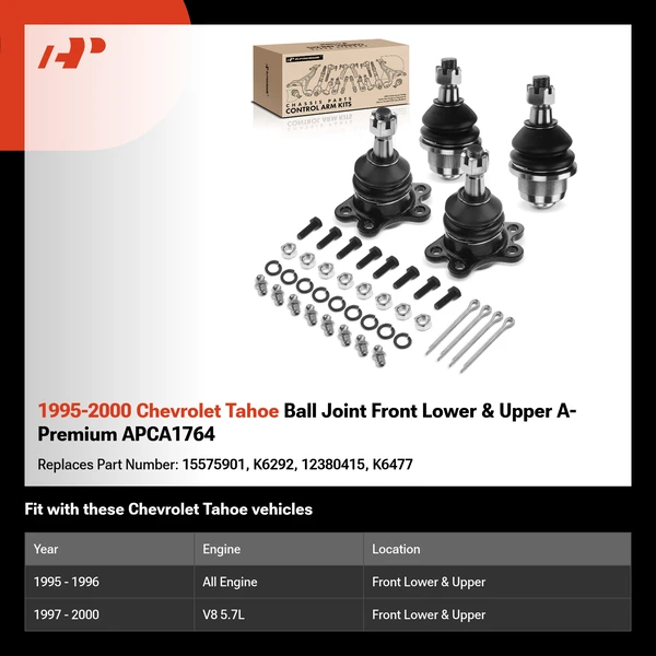 1995-2000 Chevrolet Tahoe Ball Joint Front Lower & Upper A-Premium APCA1764
