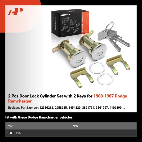 2 Pcs Door Lock Cylinder Set with 2 Keys for 1980-1987 Dodge Ramcharger