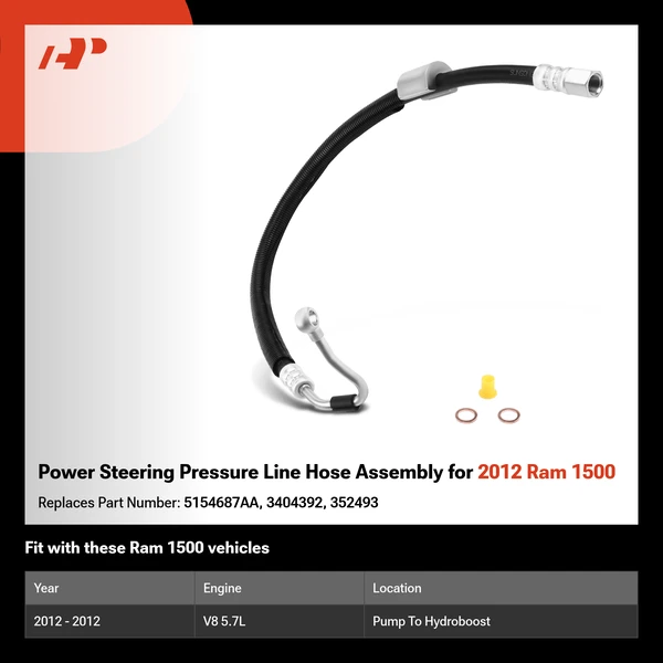Power Steering Pressure Line Hose Assembly for 2012 Ram 1500