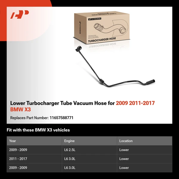 Lower Turbocharger Tube Vacuum Hose for 2009 2011-2017 BMW X3