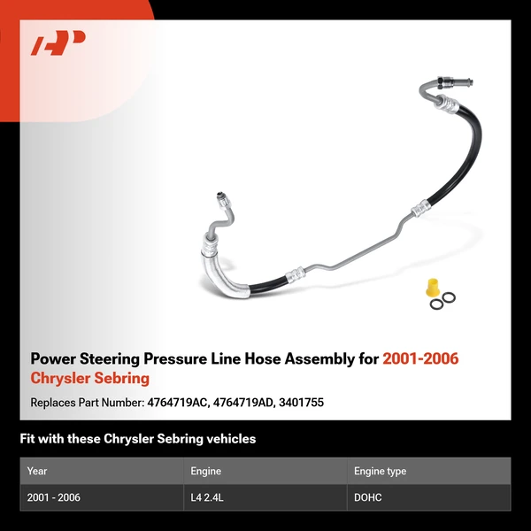 Power Steering Pressure Line Hose Assembly for 2001-2006 Chrysler Sebring