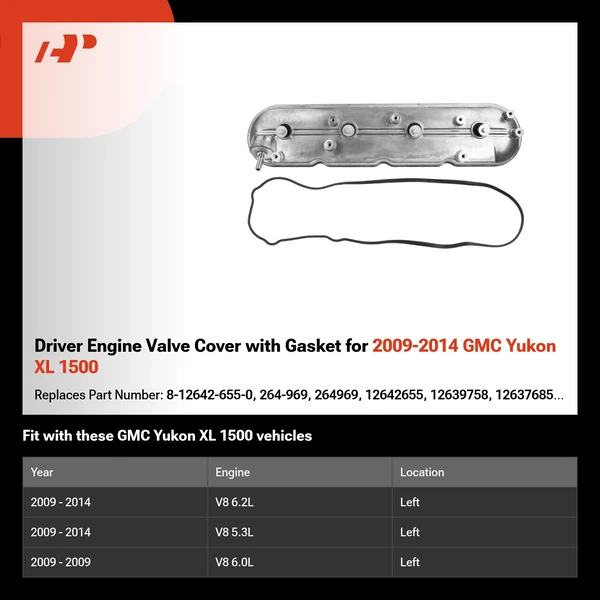 Driver Engine Valve Cover with Gasket for 2009-2014 GMC Yukon XL 1500