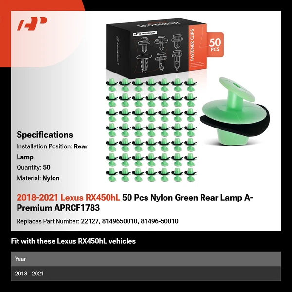 2018-2021 Lexus RX450hL 50 Pcs Nylon Green Rear Lamp A-Premium APRCF1783