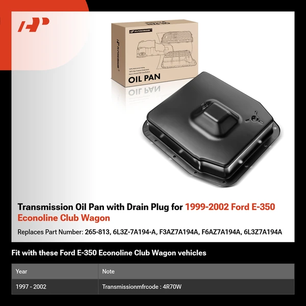 Transmission Oil Pan with Drain Plug for 1999-2002 Ford E-350 Econoline Club Wagon