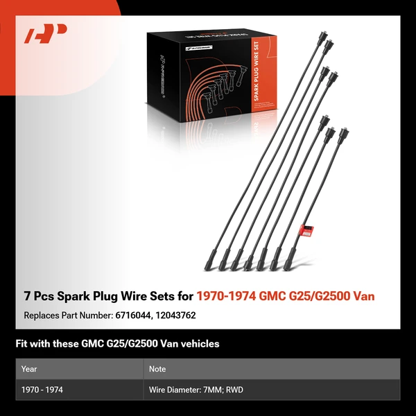 7 Pcs Spark Plug Wire Sets for 1970-1974 GMC G25/G2500 Van