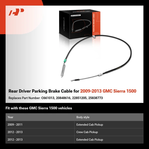 Rear Driver Parking Brake Cable for 2009-2013 GMC Sierra 1500