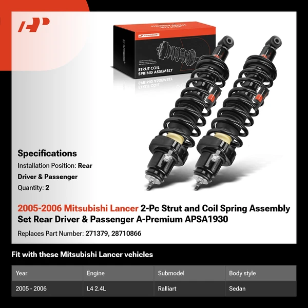 2005-2006 Mitsubishi Lancer 2-Pc Strut and Coil Spring Assembly Set Rear Driver & Passenger A-Premium APSA1930