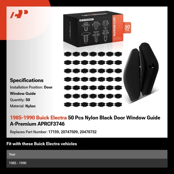 1985-1990 Buick Electra 50 Pcs Nylon Black Door Window Guide A-Premium APRCF3746