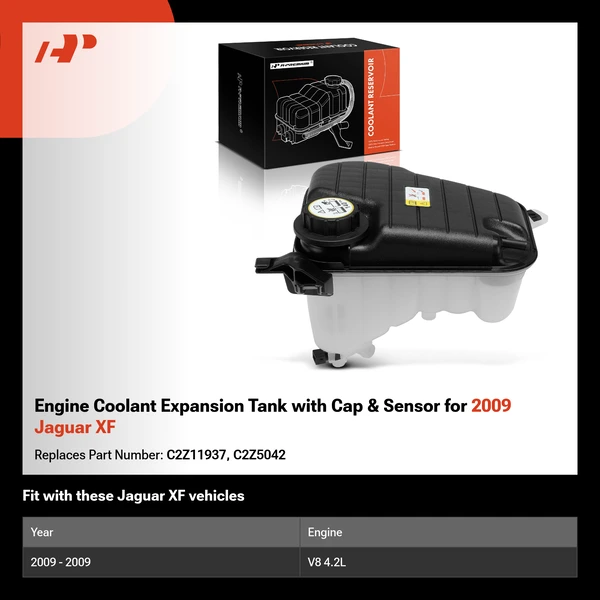 Engine Coolant Expansion Tank with Cap & Sensor for 2009 Jaguar XF